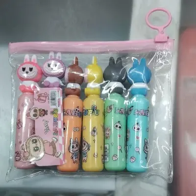 Picture of Labubu Cartoon Highlighters (Set of 6) - Cute Bottle Shaped Pastel Marker Pens for Kawaii Stationery Lovers