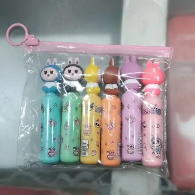 Picture of Labubu Cartoon Highlighters (Set of 6) - Cute Bottle Shaped Pastel Marker Pens for Kawaii Stationery Lovers