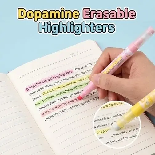 Picture of Dofamine Erasable Highlighters (Model 955) - Set of 6 Pastel Color Dual-Tip Marker Pens - Dopamine Series
