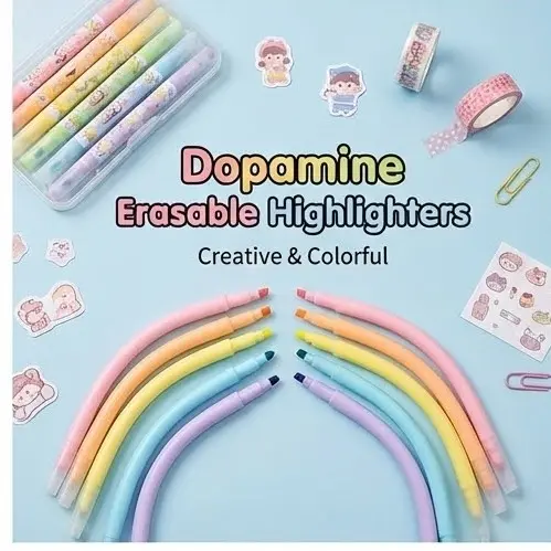 Picture of Dofamine Erasable Highlighters (Model 955) - Set of 6 Pastel Color Dual-Tip Marker Pens - Dopamine Series