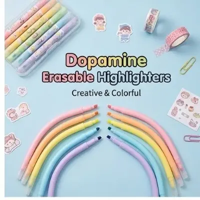 Picture of Dofamine Erasable Highlighters (Model 955) - Set of 6 Pastel Color Dual-Tip Marker Pens - Dopamine Series