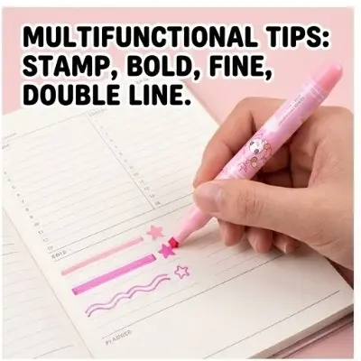 Picture of KLS-602 Star Tip Highlighters (Set of 6) - 4-in-1 Multi-Function Pastel Markers with Glitter Cap