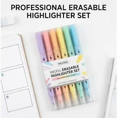 Picture of Erasable Highlighters (Model No. 957) - Set of 6 Pastel Dual-Tip Marker Pens - Correct Mistakes Easily