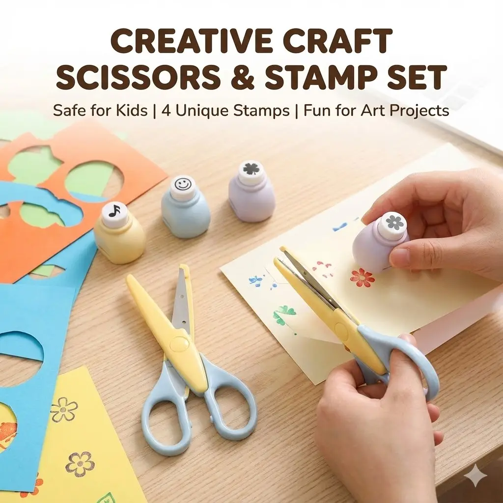 Picture of Kids Craft Set - Zigzag Safety Scissors & 4 Mini Paper Shape Punches for Scrapbooking & Card Making