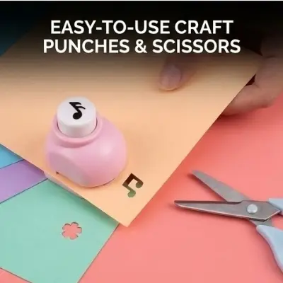 Picture of Kids Craft Set - Zigzag Safety Scissors & 4 Mini Paper Shape Punches for Scrapbooking & Card Making