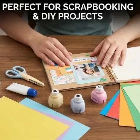 Picture of Kids Craft Set - Zigzag Safety Scissors & 4 Mini Paper Shape Punches for Scrapbooking & Card Making