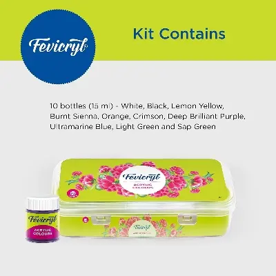 Picture of ORGINAL Fevicryl Acrylic Colours Sunflower Kit (10 Shades x 15ml) - DIY Fabric & Multi-Surface Painting Set