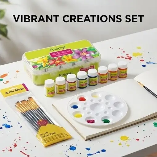 Picture of Premium Art Combo Package - Fevicryl Acrylic Paint Kit with 7pc Brush Set &  Palette Complete Painting Kit - Fevicryl Acrylic Colors & Accessories Combo