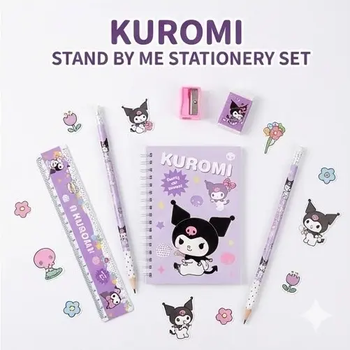 Picture of Kuromi Stationery Set - Stand By Me Series - Cute Purple Pencil Kit with Ruler, Eraser & Sharpener Cute Kuromi Pencil Set - Sanrio Theme School Supplies