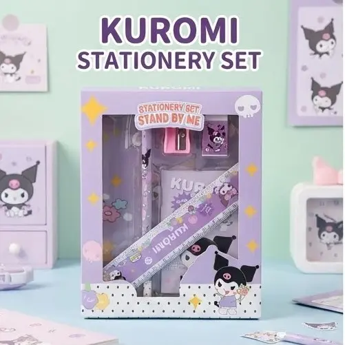 Picture of Kuromi Stationery Set - Stand By Me Series - Cute Purple Pencil Kit with Ruler, Eraser & Sharpener Cute Kuromi Pencil Set - Sanrio Theme School Supplies
