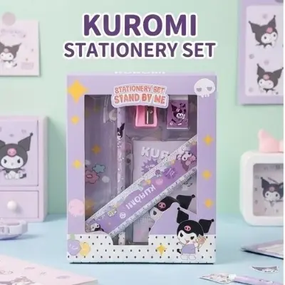 Picture of Kuromi Stationery Set - Stand By Me Series - Cute Purple Pencil Kit with Ruler, Eraser & Sharpener Cute Kuromi Pencil Set - Sanrio Theme School Supplies