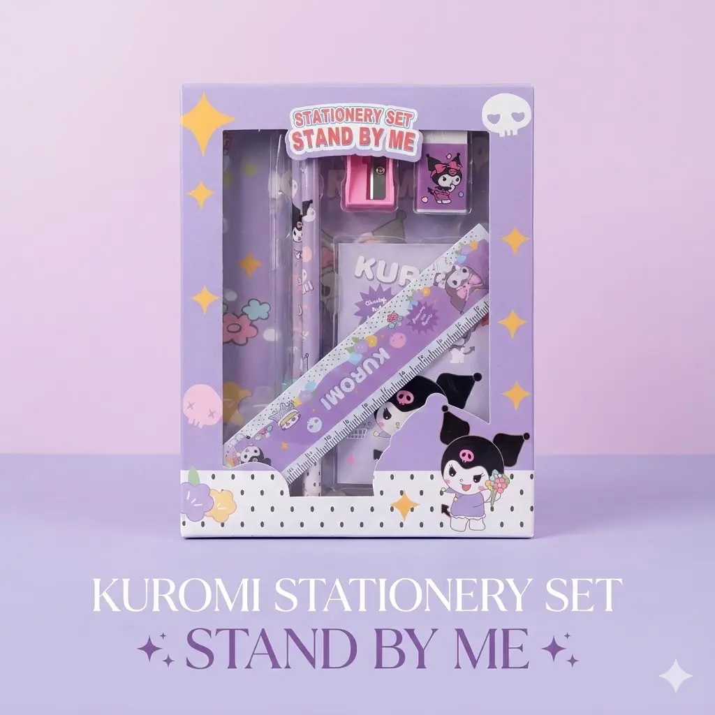 Picture of Kuromi Stationery Set - Stand By Me Series - Cute Purple Pencil Kit with Ruler, Eraser & Sharpener Cute Kuromi Pencil Set - Sanrio Theme School Supplies