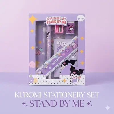 Picture of Kuromi Stationery Set - Stand By Me Series - Cute Purple Pencil Kit with Ruler, Eraser & Sharpener Cute Kuromi Pencil Set - Sanrio Theme School Supplies