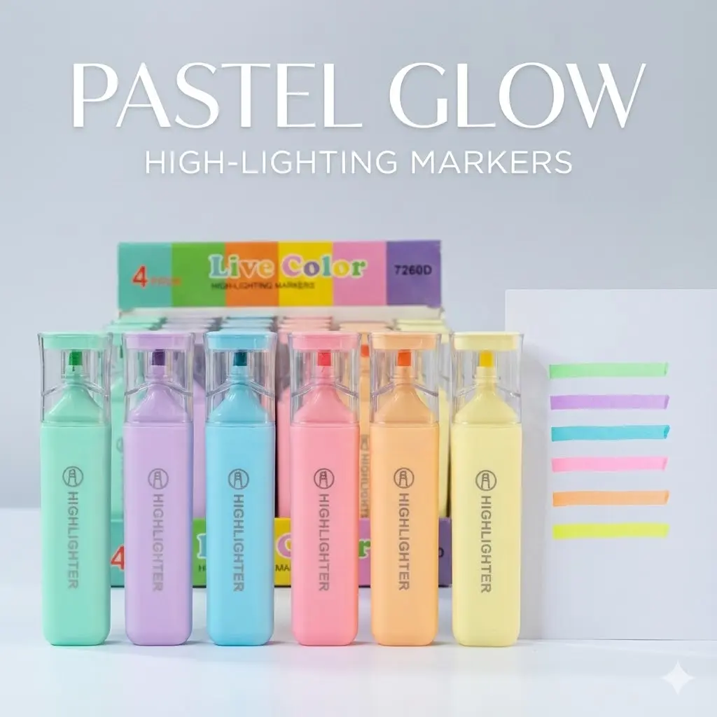 Picture of pace Capsule Pastel Highlighters(6 PIS) (Model A-8154) - Ergonomic Soft Chisel Tip Markers - No Bleed & Quick Dry-6 PIS