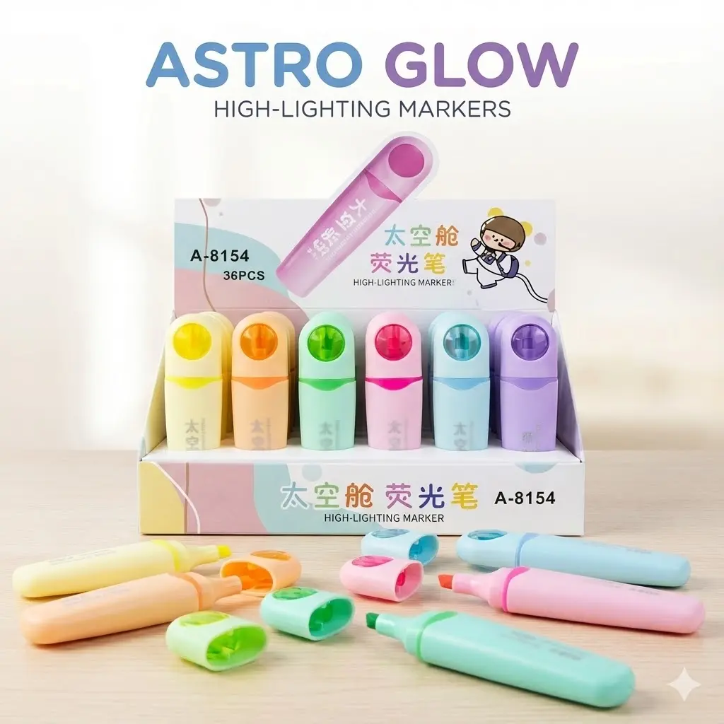 Picture of Space Capsule Pastel Highlighters (Model A-8154) - Set of 6 Ergonomic Cute Marker Pens for School & Office