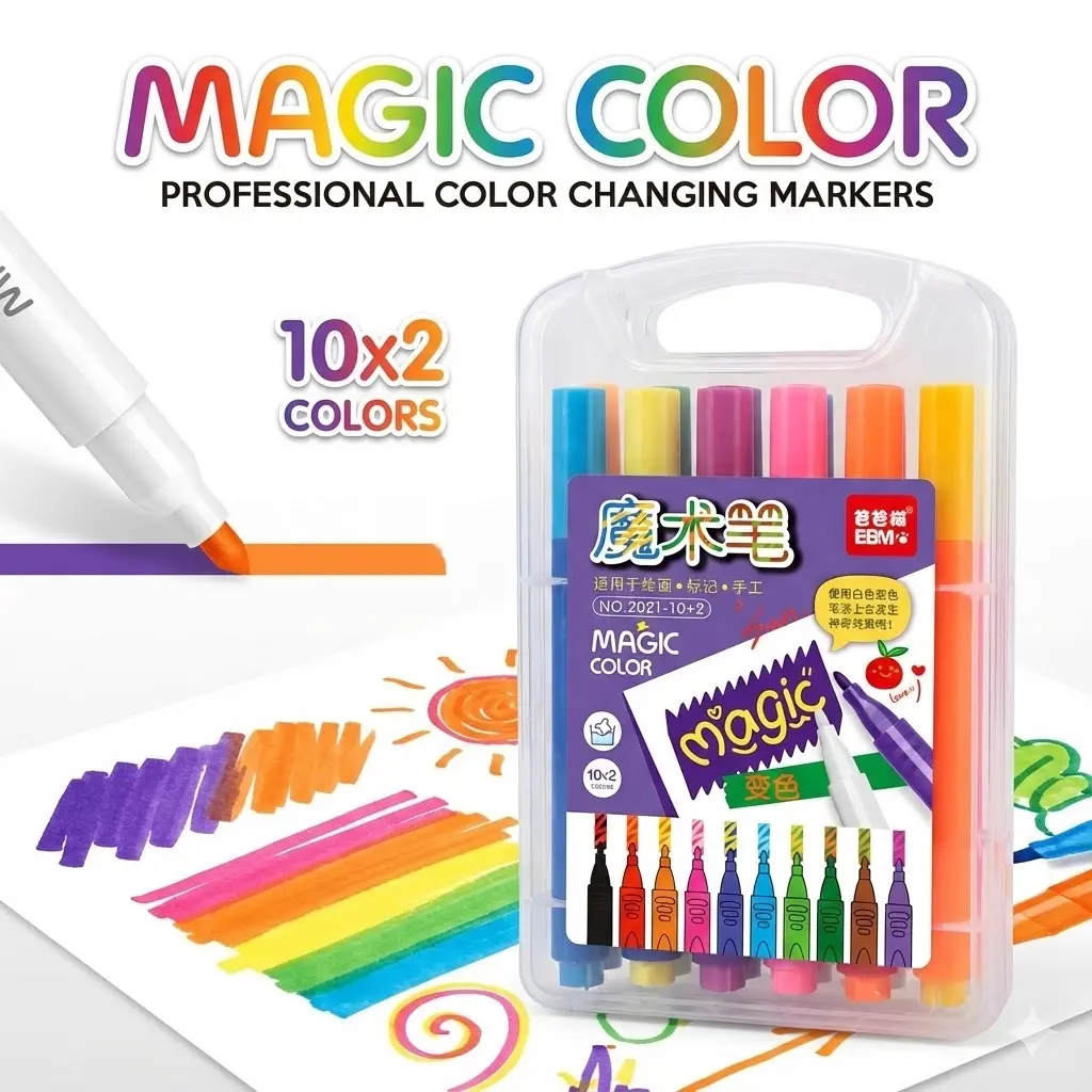 Picture of Magic Color Changing Marker Pens (12 Pcs Set) - 10 Colors + 2 Magic White Pens for Secret Messages & Art Magic Art Markers - Color Changing & Secret Message Pens for Kids