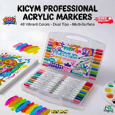 Picture of Kicyn 48 Colors Acrylic Marker Set (NO. 808) - Soft Tip Water-Based Paint Pens for Rock, Wood, Glass & DIY,Premium 48pc Acrylic Paint Pens - Multi-Surface Markers for Artists(12/24/36/48)