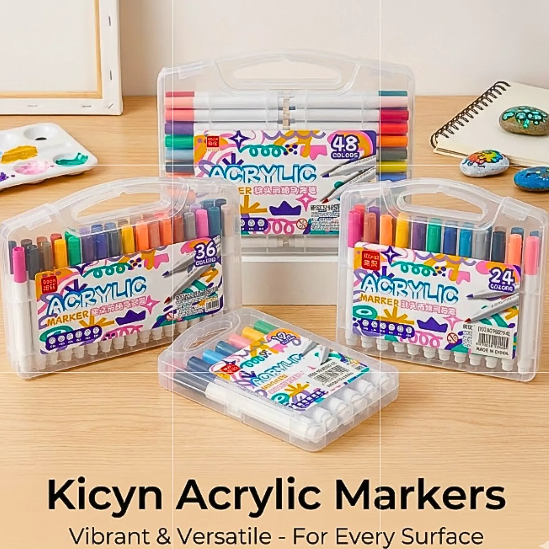 Picture of Kicyn 48 Colors Acrylic Marker Set (NO. 808) - Soft Tip Water-Based Paint Pens for Rock, Wood, Glass & DIY,Premium 48pc Acrylic Paint Pens - Multi-Surface Markers for Artists(12/24/36/48)