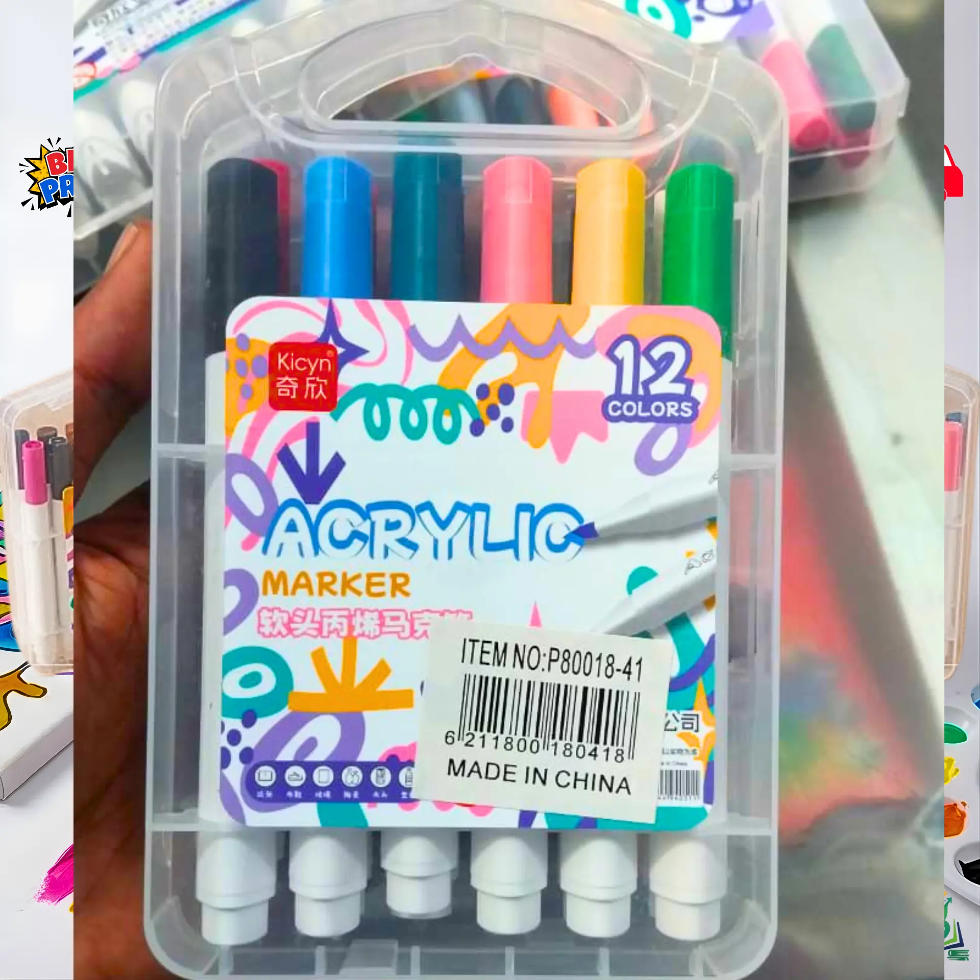 Picture of Kicyn 48 Colors Acrylic Marker Set (NO. 808) - Soft Tip Water-Based Paint Pens for Rock, Wood, Glass & DIY,Premium 48pc Acrylic Paint Pens - Multi-Surface Markers for Artists(12/24/36/48)