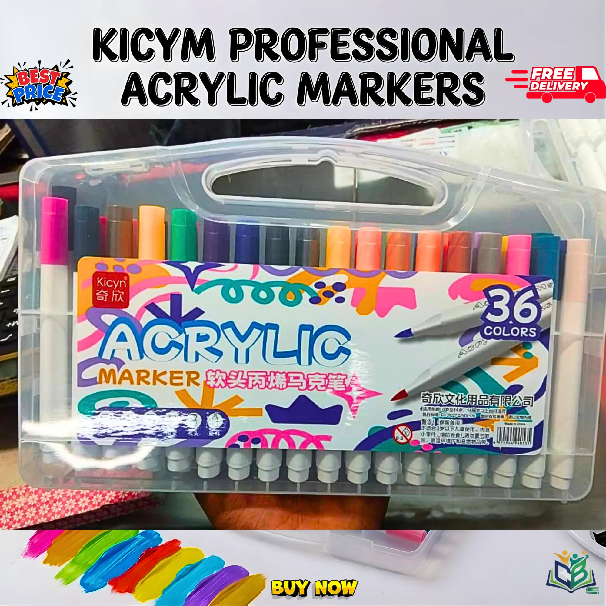 Picture of Kicyn 48 Colors Acrylic Marker Set (NO. 808) - Soft Tip Water-Based Paint Pens for Rock, Wood, Glass & DIY,Premium 48pc Acrylic Paint Pens - Multi-Surface Markers for Artists(12/24/36/48)