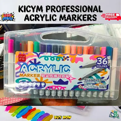Picture of Kicyn 48 Colors Acrylic Marker Set (NO. 808) - Soft Tip Water-Based Paint Pens for Rock, Wood, Glass & DIY,Premium 48pc Acrylic Paint Pens - Multi-Surface Markers for Artists(12/24/36/48)