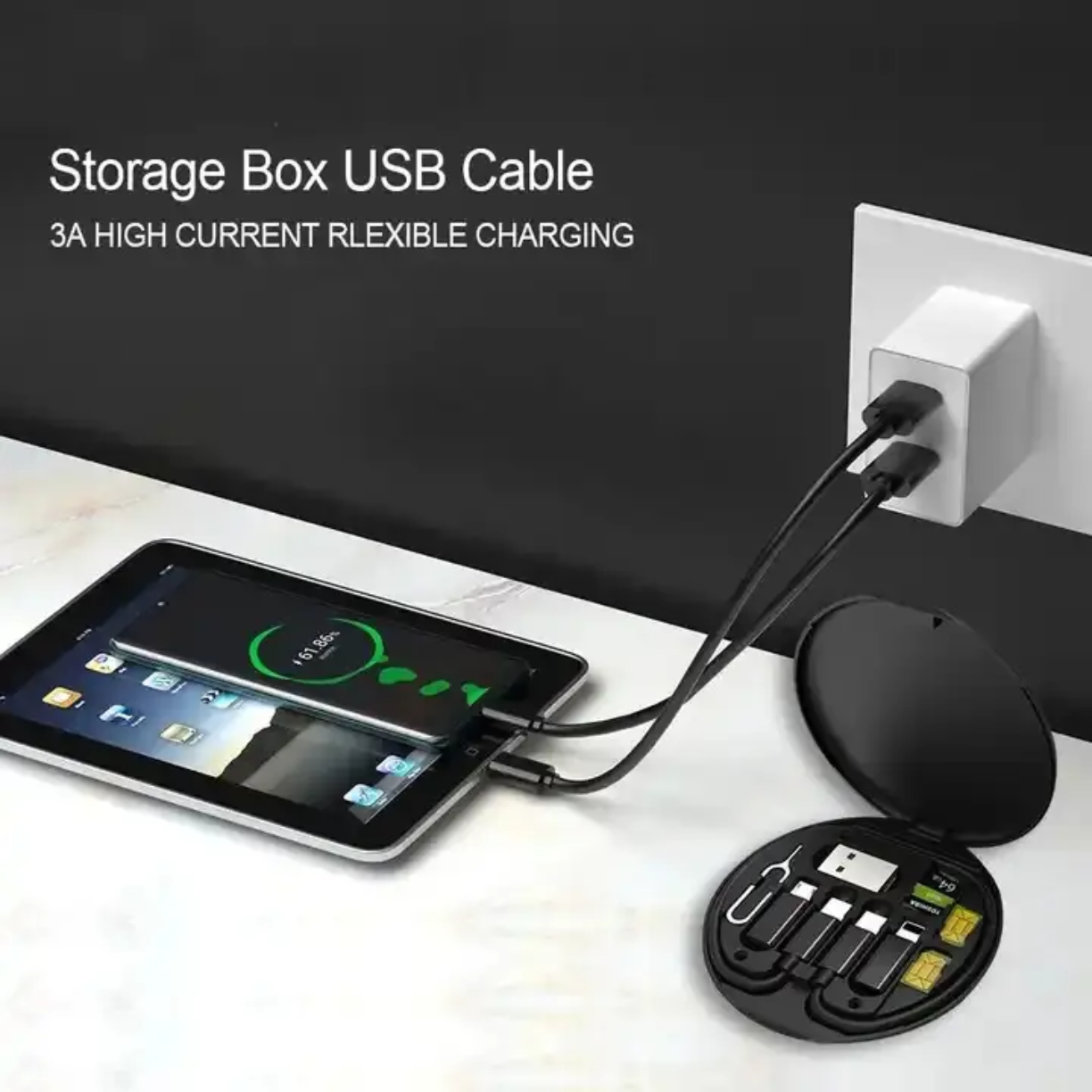 Picture of 5 in 1 Multi USB C Charging Cable with Lighting Micro-USB USB-cConverter Adapter and Slim Card Slot Multi Cable Organizer Box