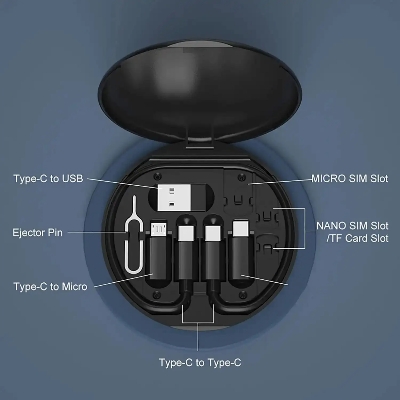 Picture of 5 in 1 Multi USB C Charging Cable with Lighting Micro-USB USB-cConverter Adapter and Slim Card Slot Multi Cable Organizer Box