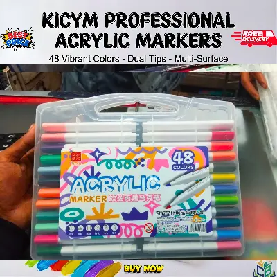 Picture of Kicyn 48 Colors Acrylic Marker Set (NO. 808) - Soft Tip Water-Based Paint Pens for Rock, Wood, Glass & DIY,Premium 48pc Acrylic Paint Pens - Multi-Surface Markers for Artists(12/24/36/48)
