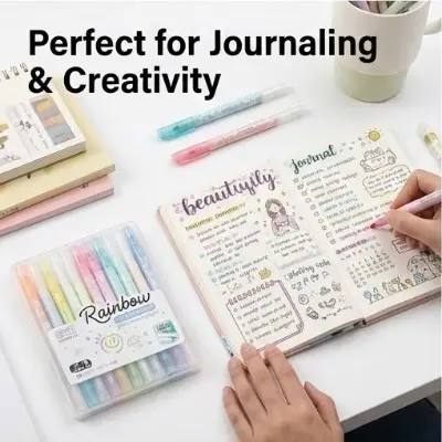 Picture of Rainbow Glitter Erasable Highlighters (12 Colors Set) - Shimmering Marker Pens with Eraser Tip for Journaling,12-Color Magic Glitter Markers - Erasable Highlighters for Students