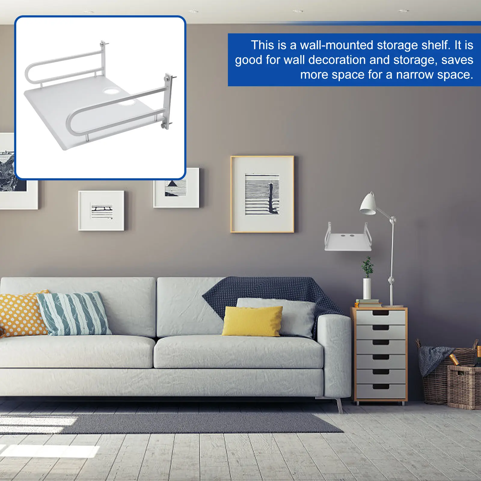 Picture of Stainless Steel Wall-Mounted Router Shelf No Dril WiFi Storage Organizer Home Bathroom Kitchen Shelf
