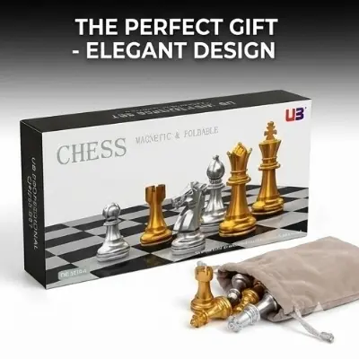 Picture of Magnetic Foldable Chess Set - Gold & Silver Pieces - Portable Board Game for Travel & Kids,Premium Magnetic Chess Set - Foldable & Portable Toy