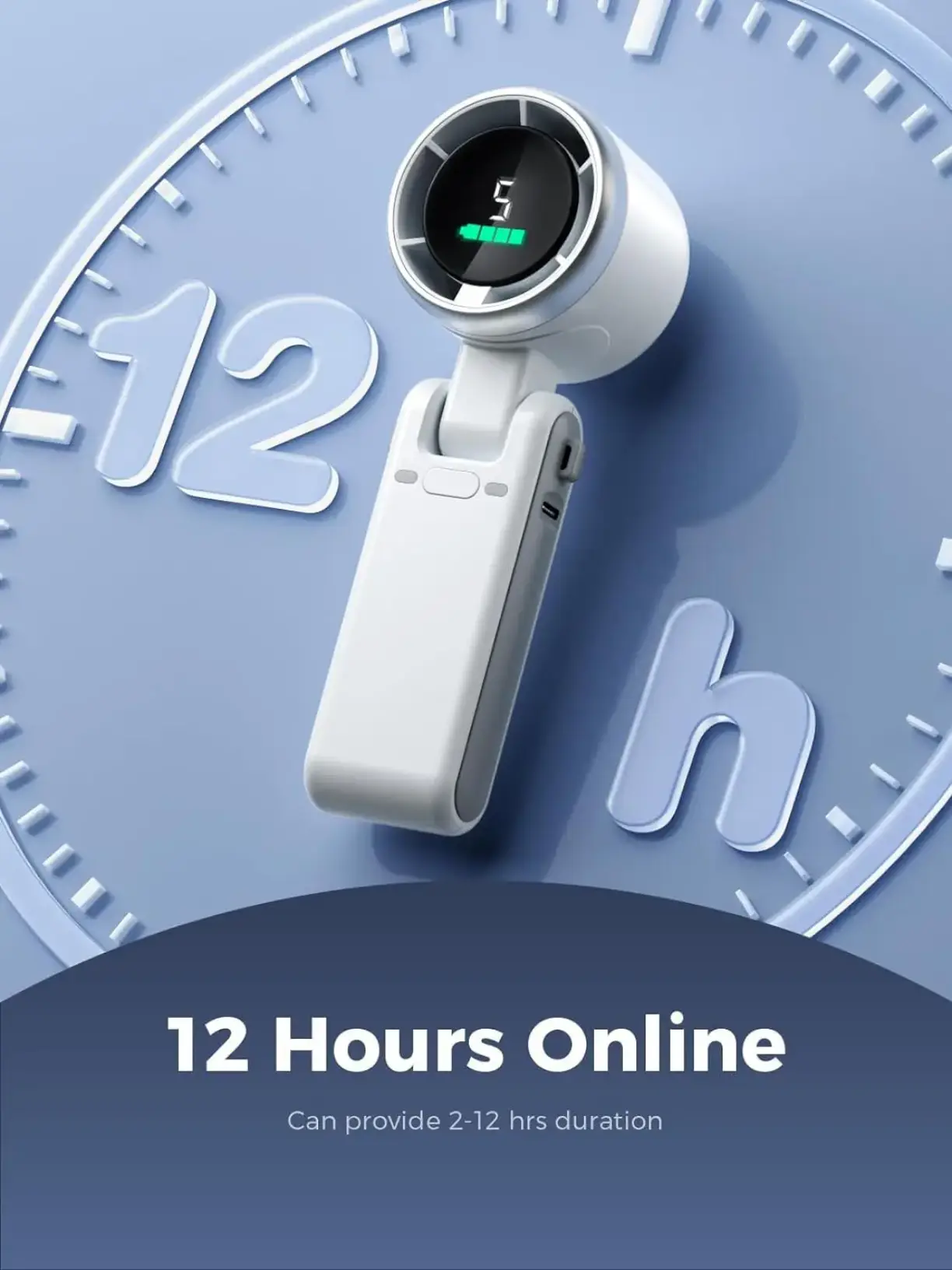 Picture of Portable Mini Turbo Fan  High-Spee Rechargeable USB Outdoor Sumn Phone Digital Display Foldable Handheld Rated Voltage DC 5v input: 1A Power: 7w