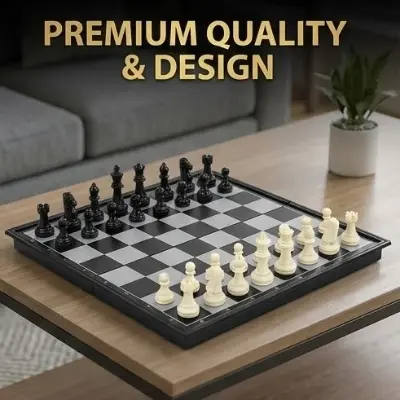 Picture of Magnetic Foldable Chess Set - Gold & Silver Pieces - Portable Board Game for Travel & Kids,Premium Magnetic Chess Set - Foldable & Portable Toy
