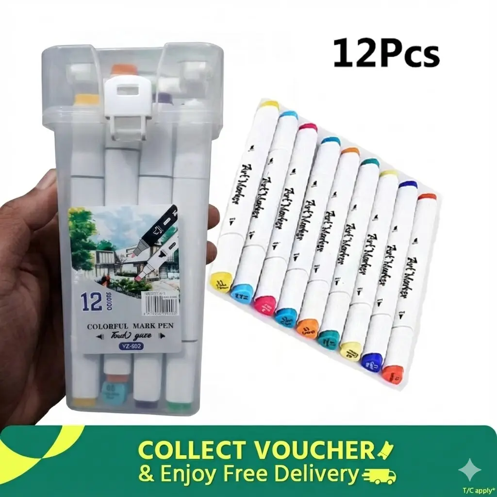 Picture of Touch Yuze YZ-502 Twin Tip Art Markers (12 Colors) - Dual Head Sketch Pens for Artists & Designers,Professional Art Markers - 12 Color Touch Yuze Sketch Set