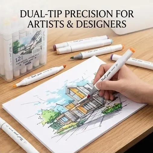 Picture of Touch Yuze YZ-502 Twin Tip Art Markers (12 Colors) - Dual Head Sketch Pens for Artists & Designers,Professional Art Markers - 12 Color Touch Yuze Sketch Set