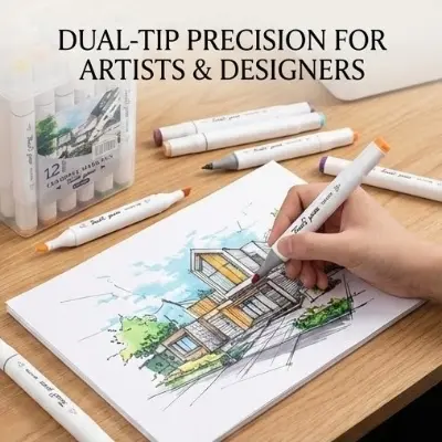 Picture of Touch Yuze YZ-502 Twin Tip Art Markers (12 Colors) - Dual Head Sketch Pens for Artists & Designers,Professional Art Markers - 12 Color Touch Yuze Sketch Set