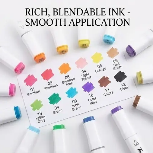 Picture of Touch Yuze YZ-502 Twin Tip Art Markers (12 Colors) - Dual Head Sketch Pens for Artists & Designers,Professional Art Markers - 12 Color Touch Yuze Sketch Set