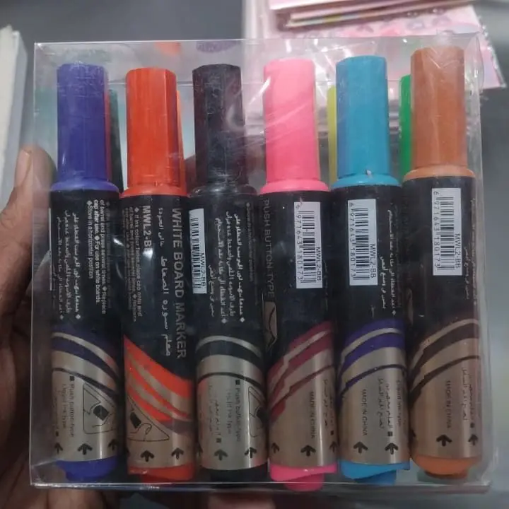 Picture of Whiteboard Markers (Set of 12) - Liquid Ink Chisel Tip Dry Erase Pens,Long Lasting Liquid Ink Markers - Push Button Whiteboard Pens BYBBEIYUE Push Button 12 color