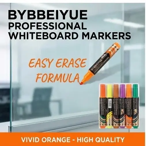 Picture of Whiteboard Markers (Set of 12) - Liquid Ink Chisel Tip Dry Erase Pens,Long Lasting Liquid Ink Markers - Push Button Whiteboard Pens BYBBEIYUE Push Button 12 color