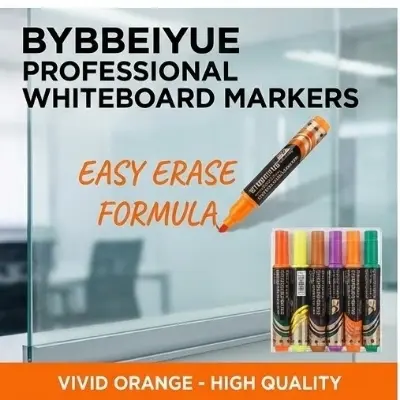 Picture of Whiteboard Markers (Set of 12) - Liquid Ink Chisel Tip Dry Erase Pens,Long Lasting Liquid Ink Markers - Push Button Whiteboard Pens BYBBEIYUE Push Button 12 color