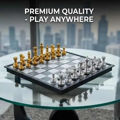 Picture of Magnetic Foldable Chess Set - Gold & Silver Pieces - Portable Board Game for Travel & Kids,Premium Magnetic Chess Set - Foldable & Portable Toy