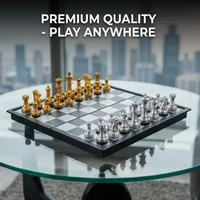 Picture of Magnetic Foldable Chess Set - Gold & Silver Pieces - Portable Board Game for Travel & Kids,Premium Magnetic Chess Set - Foldable & Portable Toy