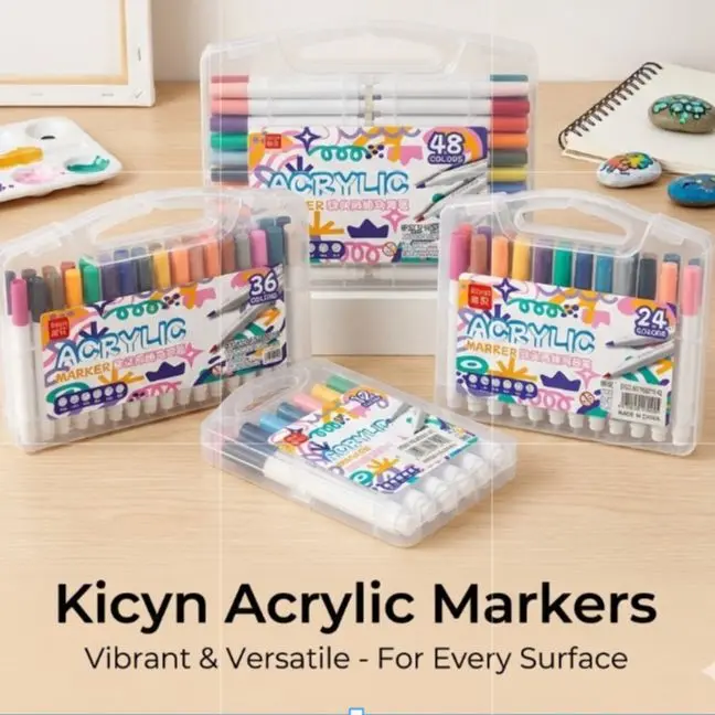 Picture of Kicyn 48 Colors Acrylic Marker Set (NO. 808) - Soft Tip Water-Based Paint Pens for Rock, Wood, Glass & DIY,Premium 48pc Acrylic Paint Pens - Multi-Surface Markers for Artists(12/24/36/48)