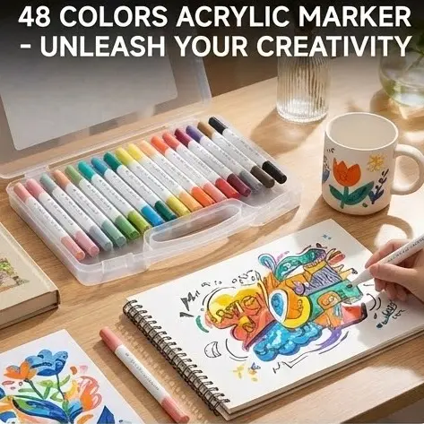 Picture of Kicyn 48 Colors Acrylic Marker Set (NO. 808) - Soft Tip Water-Based Paint Pens for Rock, Wood, Glass & DIY,Premium 48pc Acrylic Paint Pens - Multi-Surface Markers for Artists(12/24/36/48)