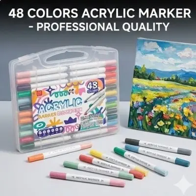 Picture of Kicyn 48 Colors Acrylic Marker Set (NO. 808) - Soft Tip Water-Based Paint Pens for Rock, Wood, Glass & DIY,Premium 48pc Acrylic Paint Pens - Multi-Surface Markers for Artists(12/24/36/48)