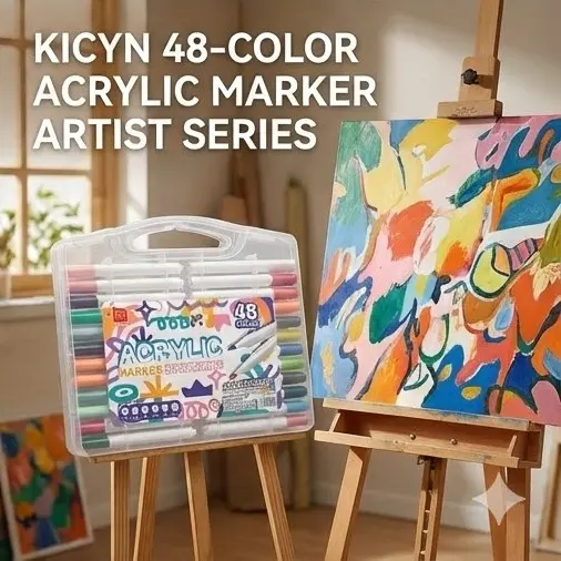Picture of Kicyn 48 Colors Acrylic Marker Set (NO. 808) - Soft Tip Water-Based Paint Pens for Rock, Wood, Glass & DIY,Premium 48pc Acrylic Paint Pens - Multi-Surface Markers for Artists(12/24/36/48)