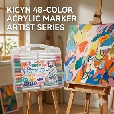 Picture of Kicyn 48 Colors Acrylic Marker Set (NO. 808) - Soft Tip Water-Based Paint Pens for Rock, Wood, Glass & DIY,Premium 48pc Acrylic Paint Pens - Multi-Surface Markers for Artists(12/24/36/48)