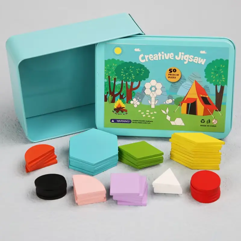 Picture of Wooden Pattern Animal Jigsaw Puzzle Colorful Tangram Toy Kids Montessori Early Education Sorting Games Toys Children Gift