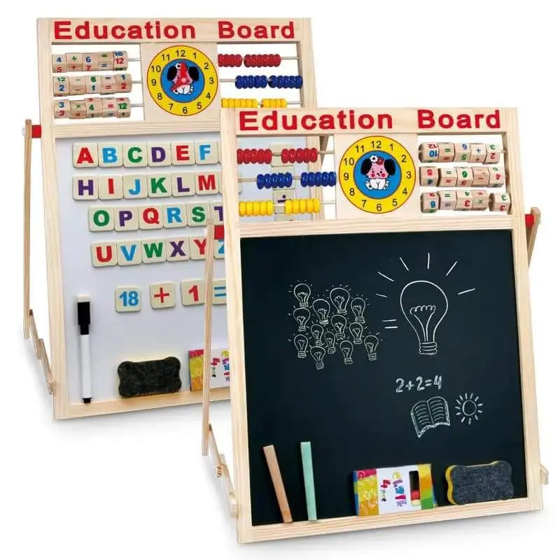 Picture of Educational Learning Board Multipurpose Double-Sided Magnetic Wooden Writing, Mathematical Calculations & English Alphabets, White and Black Board, Wooden Magnetic Drawing magnetic Board-17 /14 inc