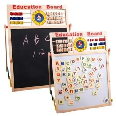 Picture of Educational Learning Board Multipurpose Double-Sided Magnetic Wooden Writing, Mathematical Calculations & English Alphabets, White and Black Board, Wooden Magnetic Drawing magnetic Board-17 /14 inc